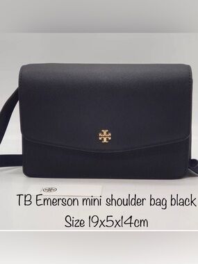 Tory Burch Black TB Emerson Mini Shoulder Bag with Gold Logo